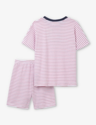 Shop The Little White Company Boys White/ Red Kids Crab-print Striped Organic-cotton Pyjamas 1-6 Years
