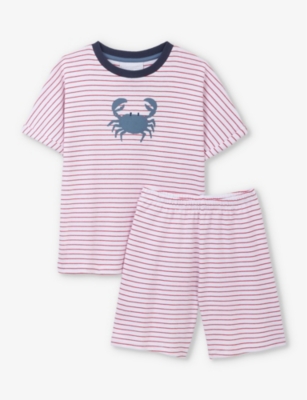 Shop The Little White Company Boys White/ Red Kids Crab-print Striped Organic-cotton Pyjamas 1-6 Years