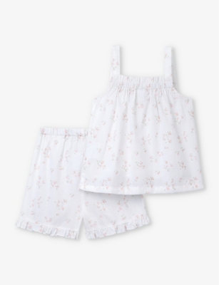Shop The Little White Company Girls Whitepink Kids Posey Floral-print Seersucker Cotton Pyjamas 7-12 Year