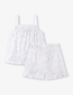 Shop The Little White Company Girls Whitepink Kids Posey Floral-print Seersucker Cotton Pyjamas 7-12 Year