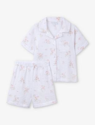 The Little White Company Girls Multi Kids Floral-print Short-sleeve Organic-cotton Pyjamas 7-12 Year