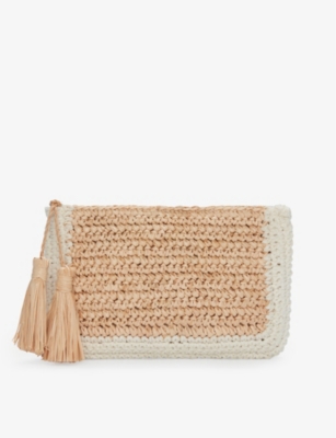 THE WHITE COMPANY: Tassel-zip crochet raffia pouch