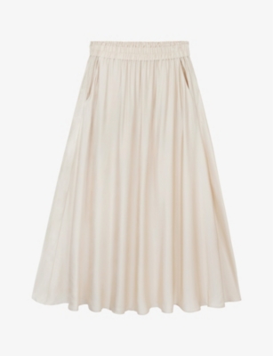 THE WHITE COMPANY: Pleated mid-rise satin midi skirt