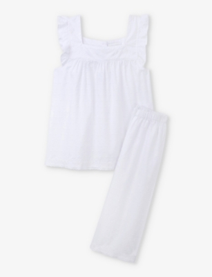 THE LITTLE WHITE COMPANY: Ruffle-strap square-neck organic-cotton pyjamas 1-6 years