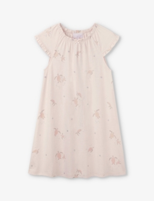 THE LITTLE WHITE COMPANY: Bow-embroidered turtle-print cotton nightdress 1-6 years