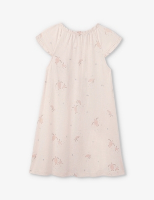 Shop The Little White Company Girlskids Turtle-print Short-sleeve Cotton Nightdress 7-12 Years In Multi