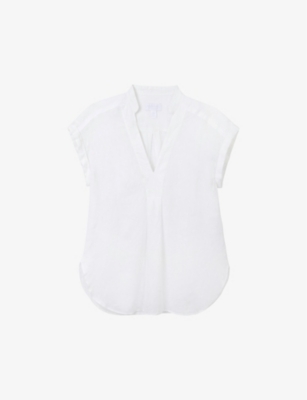 Shop The White Company Girls White Kids V-neck Relaxed-fit Linen Blouse