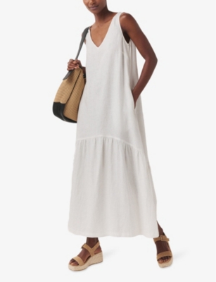 Shop The White Company Women's White V-neck Curved-hem Linen Maxi Dress