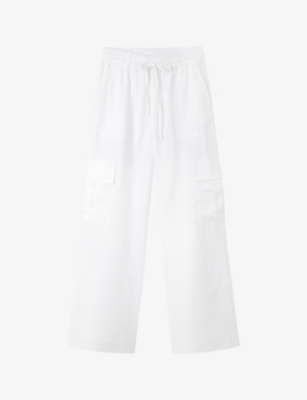 The White Company Womens White Utility Wide-leg Mid-rise Linen Trousers