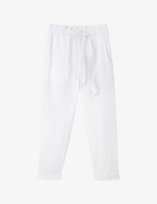 THE WHITE COMPANY: Belted-waist tapered-leg linen trousers