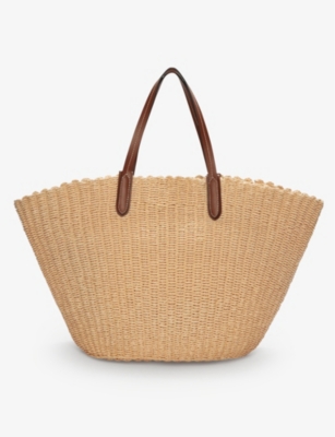 THE WHITE COMPANY: Leather-trim straw tote bag