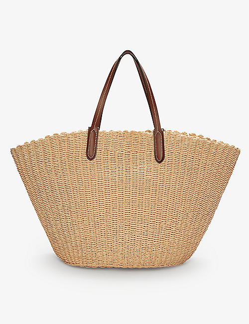 THE WHITE COMPANY: Leather-trim straw tote bag