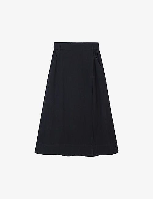 THE WHITE COMPANY: Faux-wrap split-side organic-cotton midi skirt