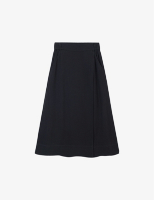 Shop The White Company Womens Black Faux-wrap Split-side Organic-cotton Midi Skirt