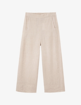 The White Company Womens Flax Wide-leg High-rise Cropped Linen Trousers In Gray