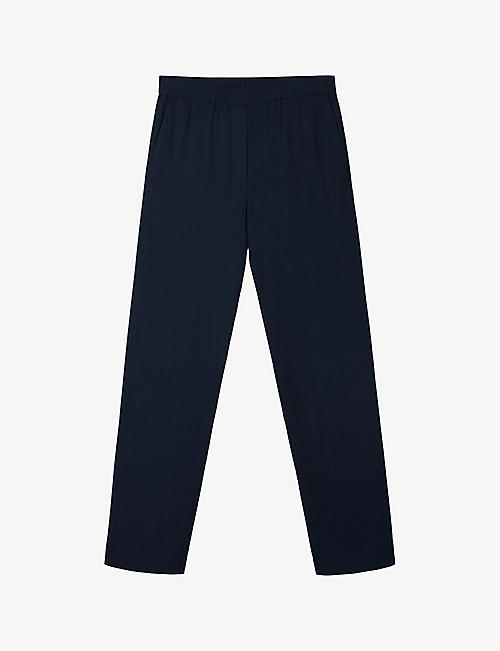 THE WHITE COMPANY: Elasticated-waistband straight-leg mid-rise linen-blend trousers
