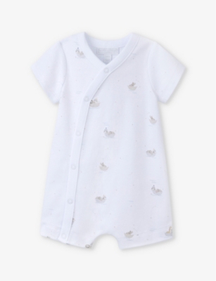 THE LITTLE WHITE COMPANY: Boat-print wrap-front organic-cotton romper 0-24 months