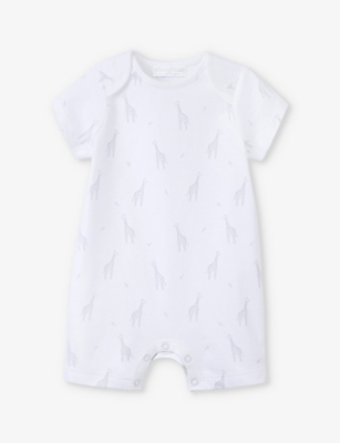 THE LITTLE WHITE COMPANY: Giraffe-print short-sleeve organic-cotton romper 0-24 months