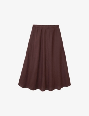 The White Company Womens Teak Relaxed-fit High-rise Linen Midi Skirt