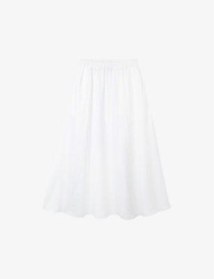 Shop The White Company Womens White Relaxed-fit High-rise Linen Midi Skirt