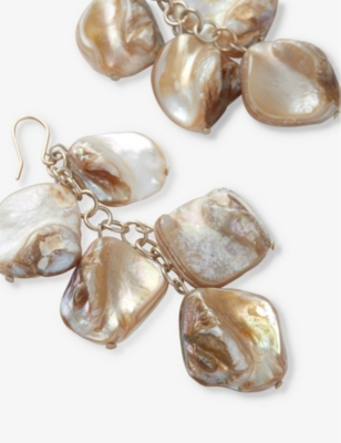 Shell chip gold-plated brass waterfall earrings