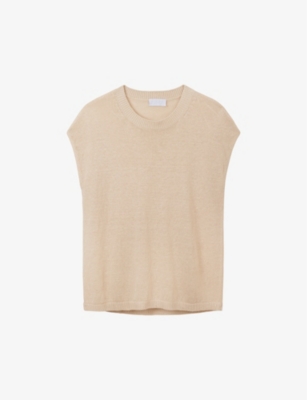 The White Company Womens Sand Round-neck Knitted Linen T-shirt