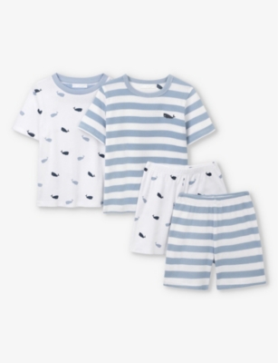 Shop The Little White Company Girls White/blue Kids Striped Whale-print Organic-cotton Pyjamas Set Of Two