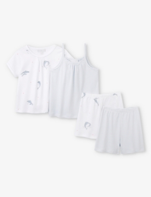 THE LITTLE WHITE COMPANY: Dolphin-print and striped organic-cotton pyjamas set of two 1-6 years