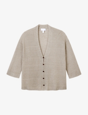 The White Company Womens Taupe Sparkle Long-sleeve Ribbed Cardigan