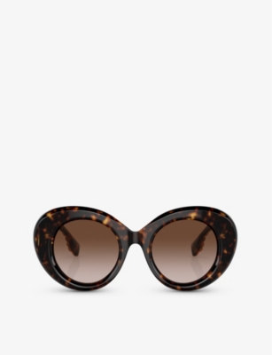 Shop Burberry Women's Brown Be4370u Margot Round-frame Tortoiseshell Acetate Sunglasses