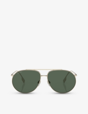 Burberry Womens Gold Be3138 Alice Aviator-frame Metal Sunglasses