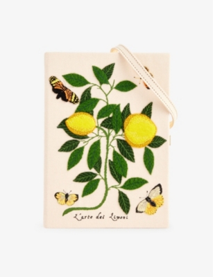Shop Olympia Le-tan Women's Nacre Lemons And Butterflies Cotton-blend Clutch