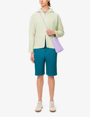 Shop Issey Miyake Homme Plisse  Men's Teal Green May Pleated Knitted Shorts