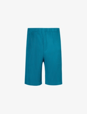 Shop Issey Miyake Homme Plisse  Men's Teal Green May Pleated Knitted Shorts