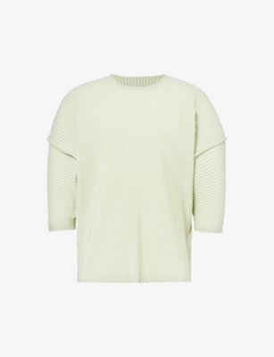 Shop Issey Miyake Homme Plisse  Men's Light Jade Green Pleated Crewneck Knitted T-shirt