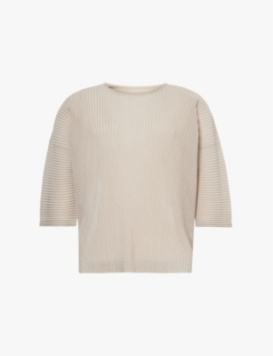 HOMME PLISSE ISSEY MIYAKE: Pleated short-sleeve knitted top