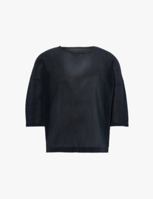 HOMME PLISSE ISSEY MIYAKE: Perforated short-sleeve knitted top