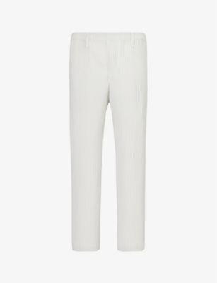 Shop Issey Miyake Basic Pleated Relaxed-fit Wide Knitted Trousers In Light Grey