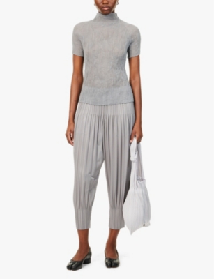 Issey Miyake orange crinkle semi-sheer longsleeve top