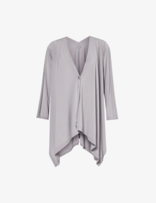 Issey Miyake Womens Grey Drape V-neck Pleated Woven-blend Cardigan