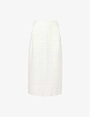 Issey Miyake Womens White Ribbed High-waist Knitted Midi Skirt