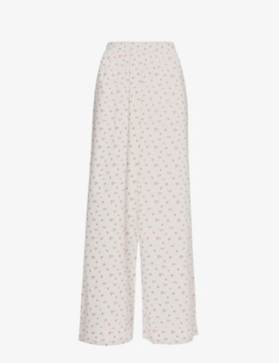 Shop Lounge Underwear Women's White Floral-pattern Straight-leg Cotton Trousers