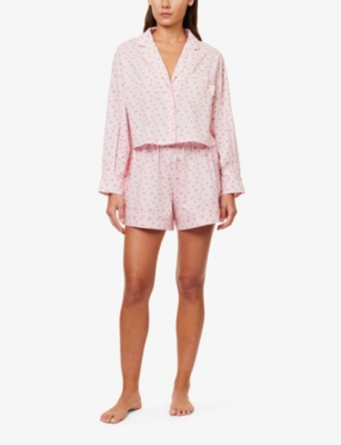 Shop Lounge Underwear Women's Pink Floral-pattern Mid-rise Cotton Shorts