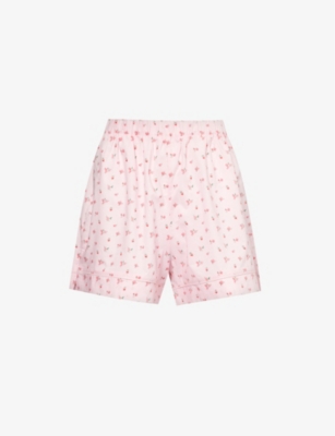 LOUNGE UNDERWEAR: Floral-pattern mid-rise cotton shorts