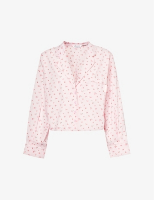 LOUNGE UNDERWEAR: Floral-pattern cropped cotton shirt