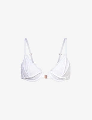 Shop Lounge Underwear Seduce Floral-embroidered Stretch-lace Bra In White