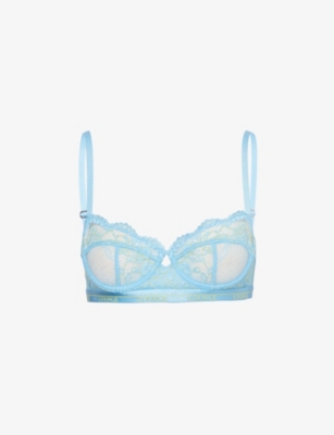 Shop Lounge Underwear Womens Aqua Blossom Floral-embroidered Stretch-lace Bra