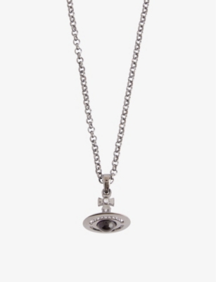 Shop Vivienne Westwood Men's Ruthenium Crysta Petite Orb Ruthenium-plated Brass Pendant Necklace