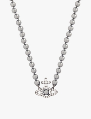 VIVIENNE WESTWOOD: Olympia ruthenium-plated brass and pearl beaded necklace