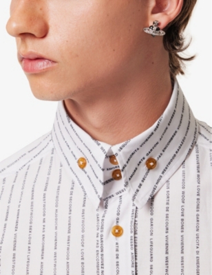 Vivienne Westwood Mens  Diamante Heart Orb-embellished Platinum-plated Brass Earring In Platinum/blck Dia